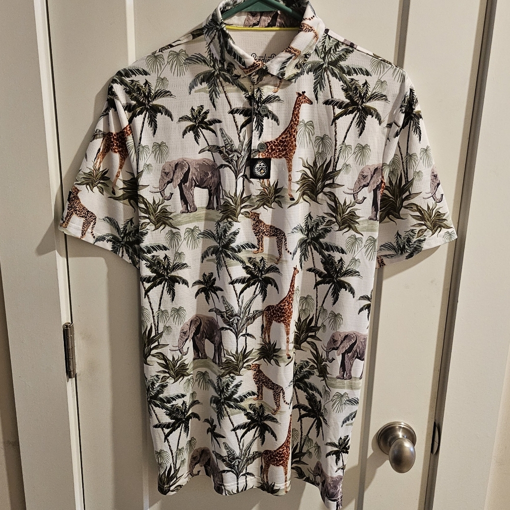 Birdie Boss Performance Golf Polo Shirt - Jungle All-Over Print - Size Medium